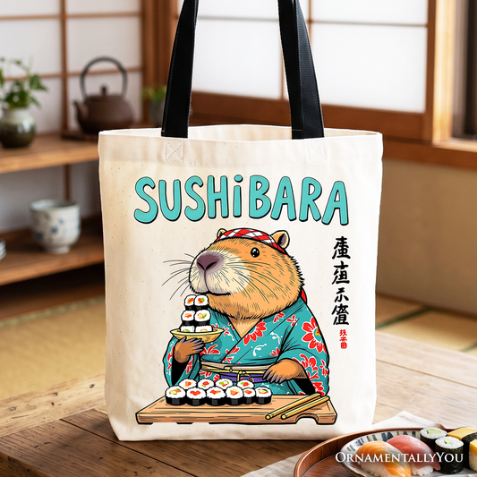 Sushibara Capybara Tote Bag, Funny Sushi Animal Gift Shopper