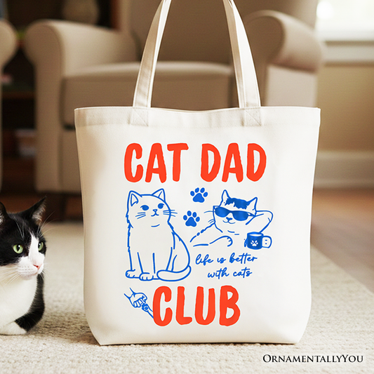 Cat Dad Club Retro Tote Bag, Funny Father's Day Gift Shopper