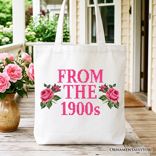 From The 1900s Floral Printed Faux Embroidery Tote Bag, Sarcastic Vintage Gift Shopper