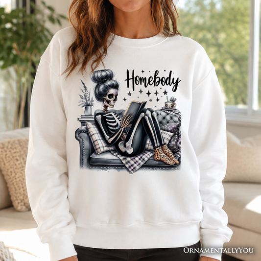 Homebody Reading Skeleton Sweatshirt, Funny Lazy Selfcare Sweater for Introvert Women