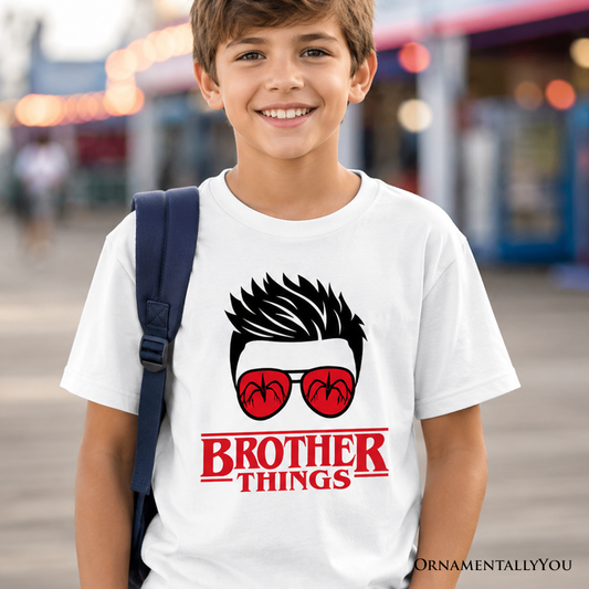 Kids Brother Things Retro T-Shirt, Red Glasses Family Matching Youth Tee