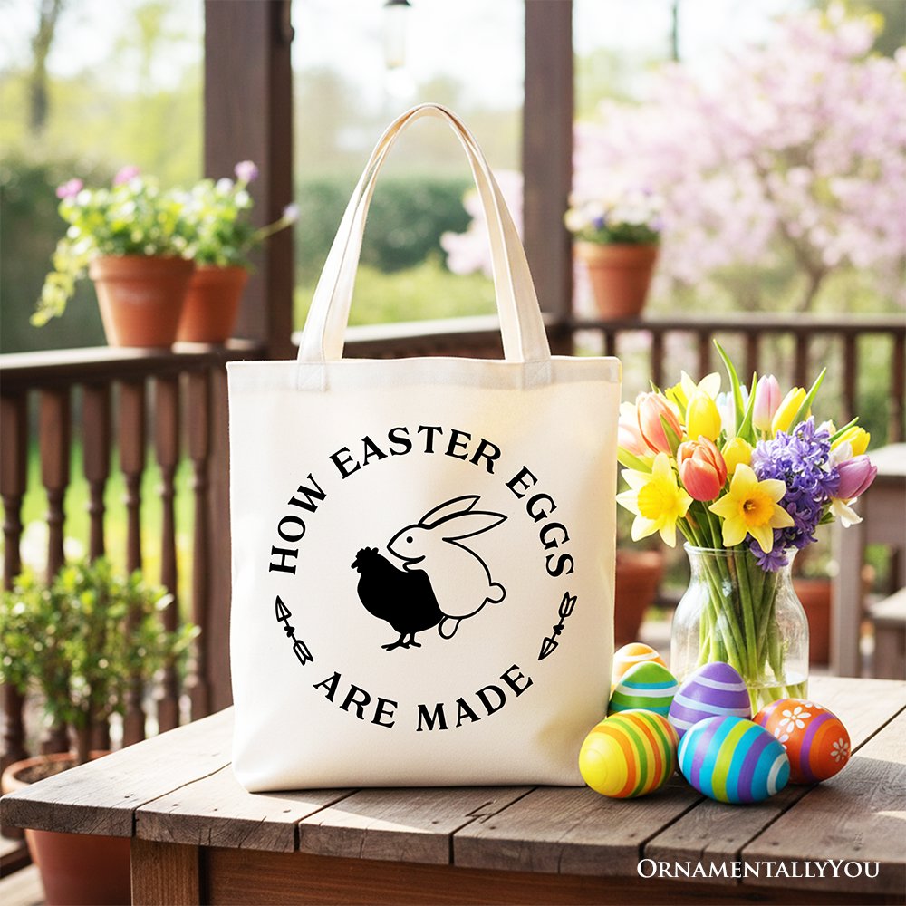 Bold Funny Easter Bunny Sarcastic Tote Bag, How Easter Eggs Are Made Gift Shopper