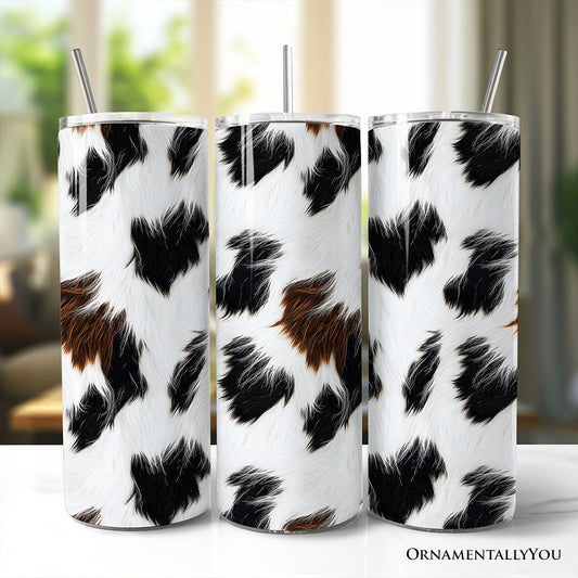 Cowhide Fur Pattern 20oz Personalized Tumbler With Lid and Stainless Steel Straw, Rustic Farmhouse Gift Cup