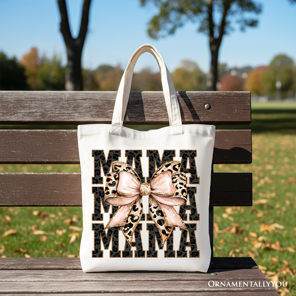 Glitter Leopard Mama Tote Bag, Coquette Bow Gift Shopper for Glam and Trendy Mothers