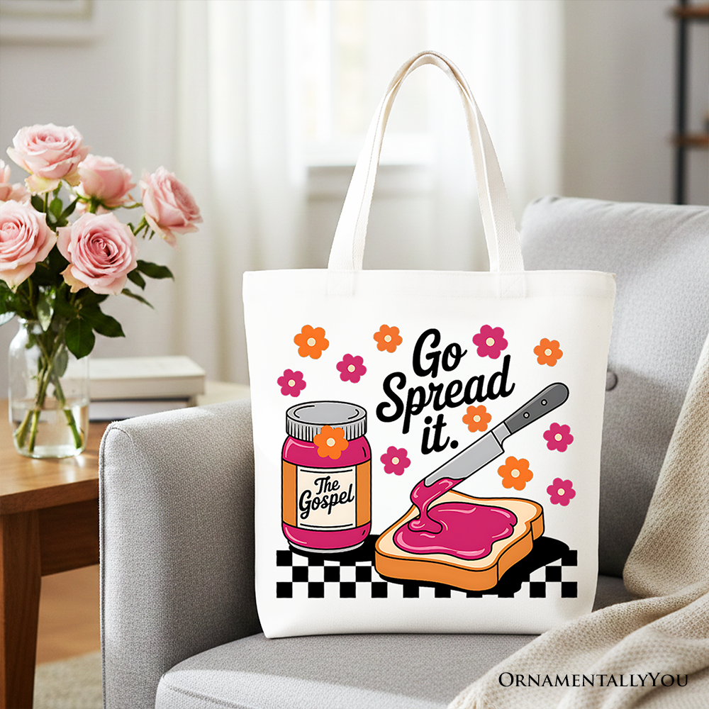 Go Spread It Christian Tote Bag, Cute Gospel Jam and Toast Gift Shopper