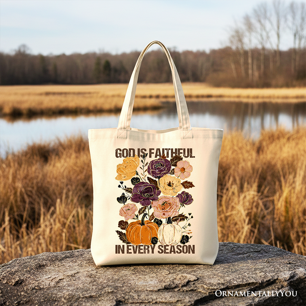 God Is Faithful in Every Season Floral Tote Bag, Christian Fall Gift Shopper