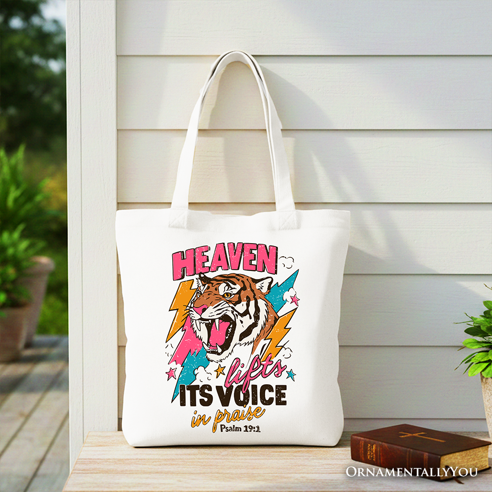 Heaven Lifts its Voice in Praise Christian Tote Bag, Tiger Psalm 191 Bible Verse Gift Shopper