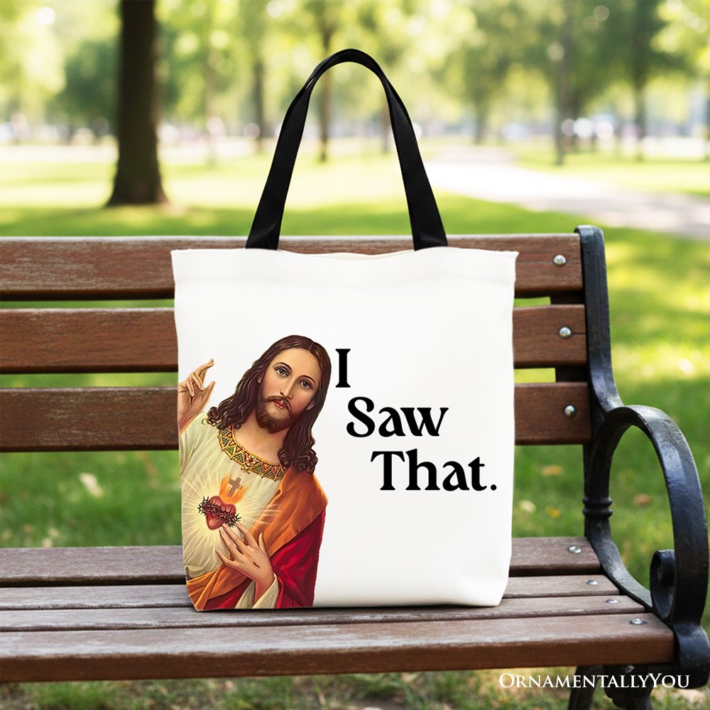 Jesus I Saw That Canvas Tote Bag, Whimsical Christians Gift Shopper