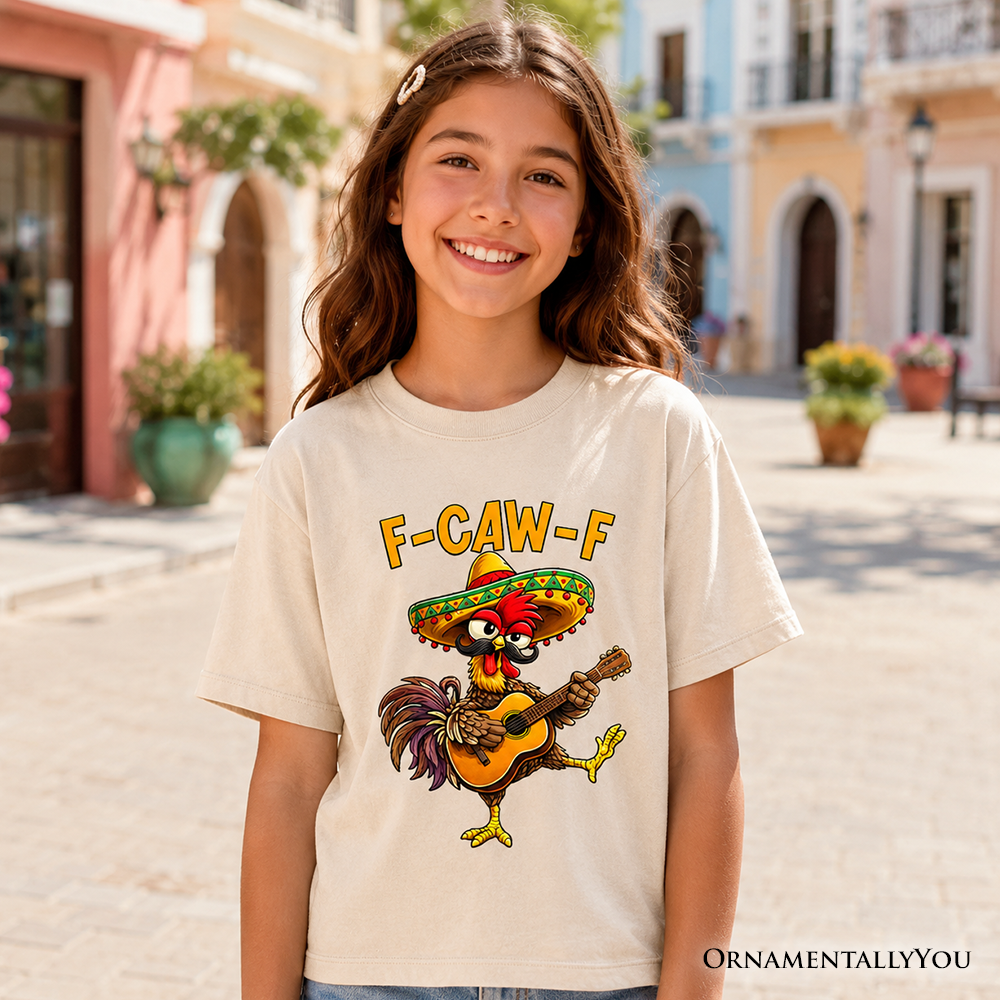 Kids F-CAW-F Rooster Cinco De Mayo T-Shirt, Funny Mexican Youth Tee