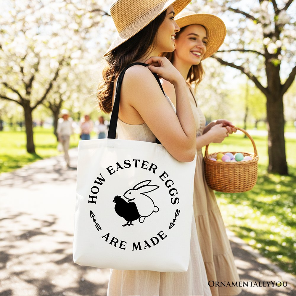 Bold Funny Easter Bunny Sarcastic Tote Bag, How Easter Eggs Are Made Gift Shopper