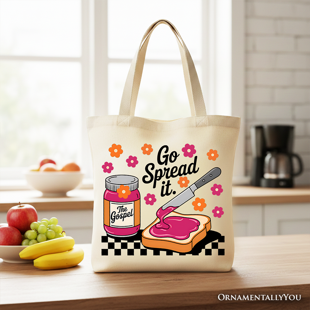 Go Spread It Christian Tote Bag, Cute Gospel Jam and Toast Gift Shopper