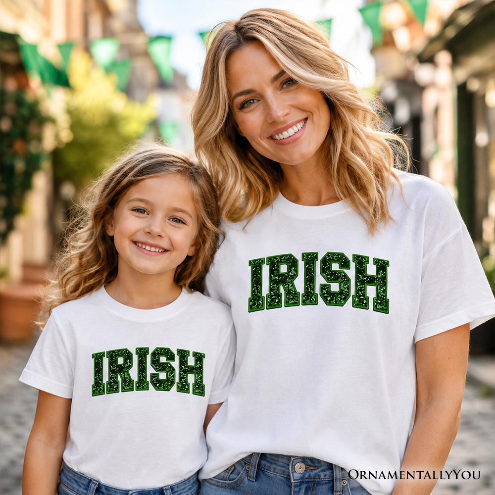 Kids Irish Sequin St Patrick's Day T-Shirt, Festive Green Glitter Imitation Tee for Youth