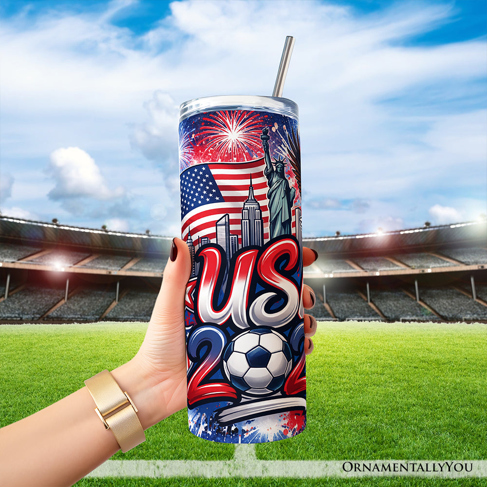 USA 2026 Soccer Cup Global Championship 20oz Tumbler With Lid and Stainless Steel Straw, Fans Football Gift Cup