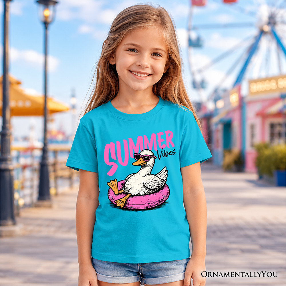 Kids Summer Vibes Goose T-Shirt, Funny Beach Vacation Youth Tee