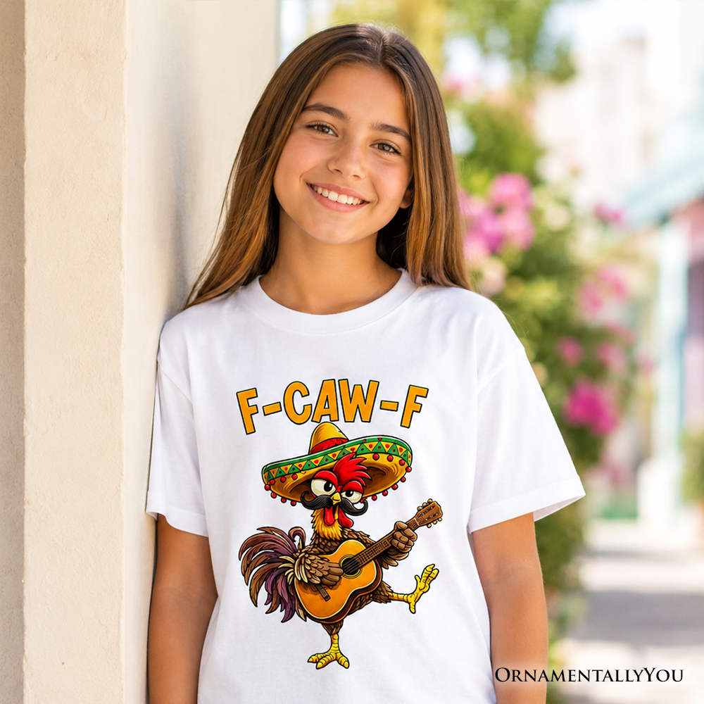 Kids F-CAW-F Rooster Cinco De Mayo T-Shirt, Funny Mexican Youth Tee