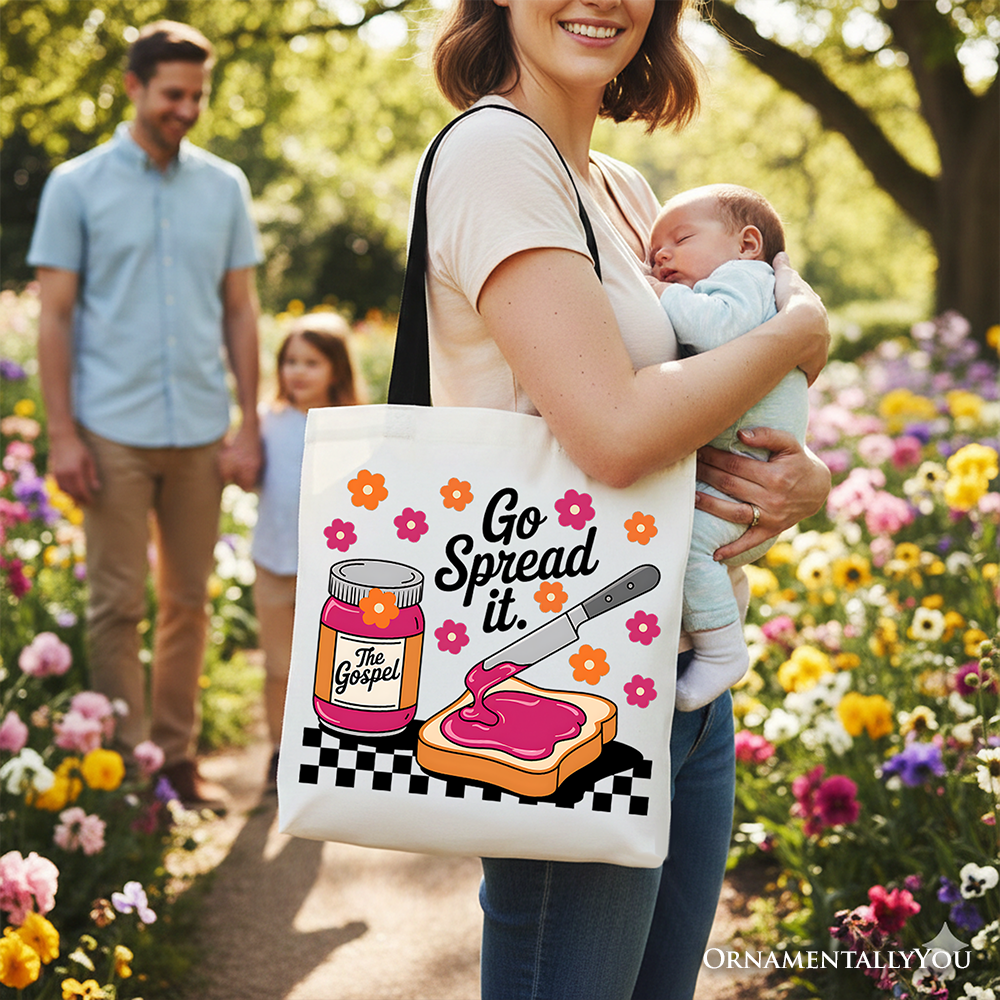 Go Spread It Christian Tote Bag, Cute Gospel Jam and Toast Gift Shopper