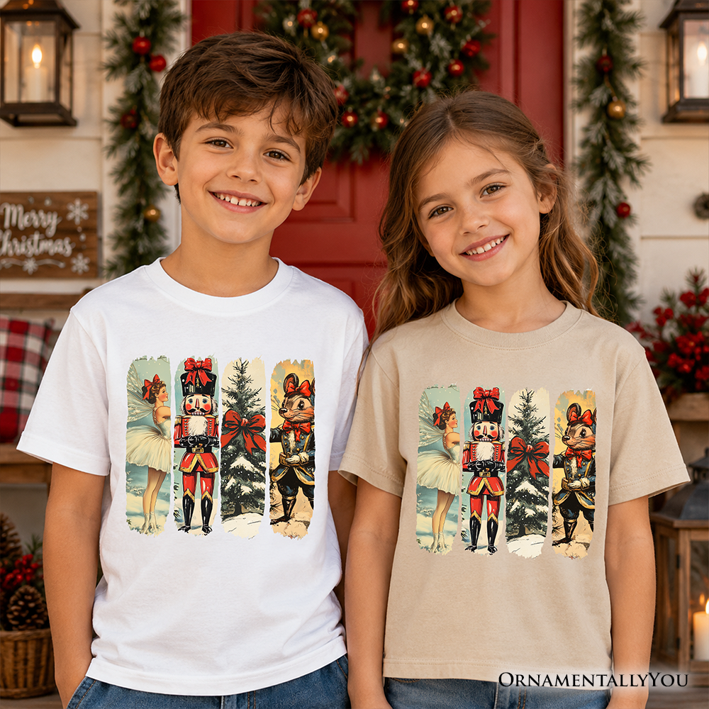 Kids Ballet and Nutcracker Christmas T-Shirt, Coquette Bow and Mouse Youth Vintage Holiday Tee