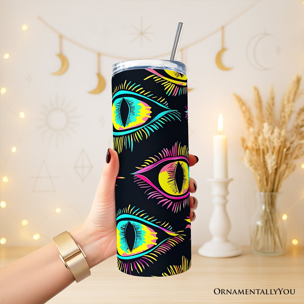 Neon Evil Eye 20oz Personalized Tumbler With Lid and Stainless Steel Straw, Colorful Mystical Protection Gift Cup