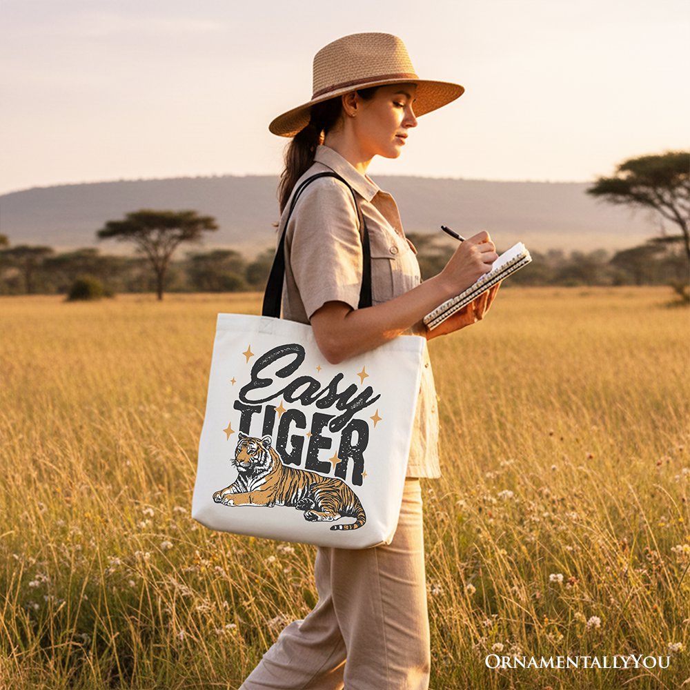 Tiger Retro Grunge Canvas Tote Bag, Vintage Gift Shopper With Wild Animal