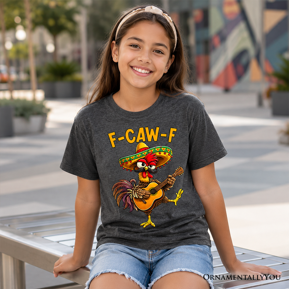 Kids F-CAW-F Rooster Cinco De Mayo T-Shirt, Funny Mexican Youth Tee