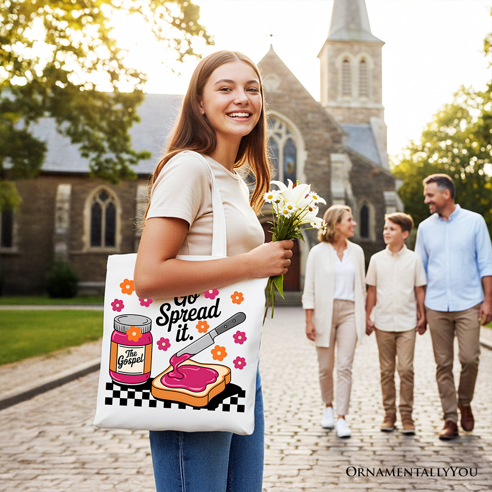 Go Spread It Christian Tote Bag, Cute Gospel Jam and Toast Gift Shopper