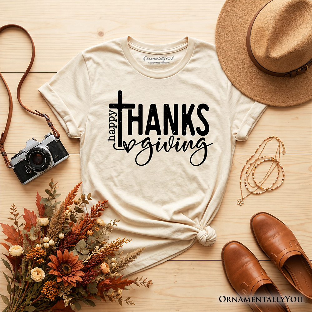 Kids Happy Thanksgiving Minimalist T-Shirt, Christian Religious Fall Tee for Youth