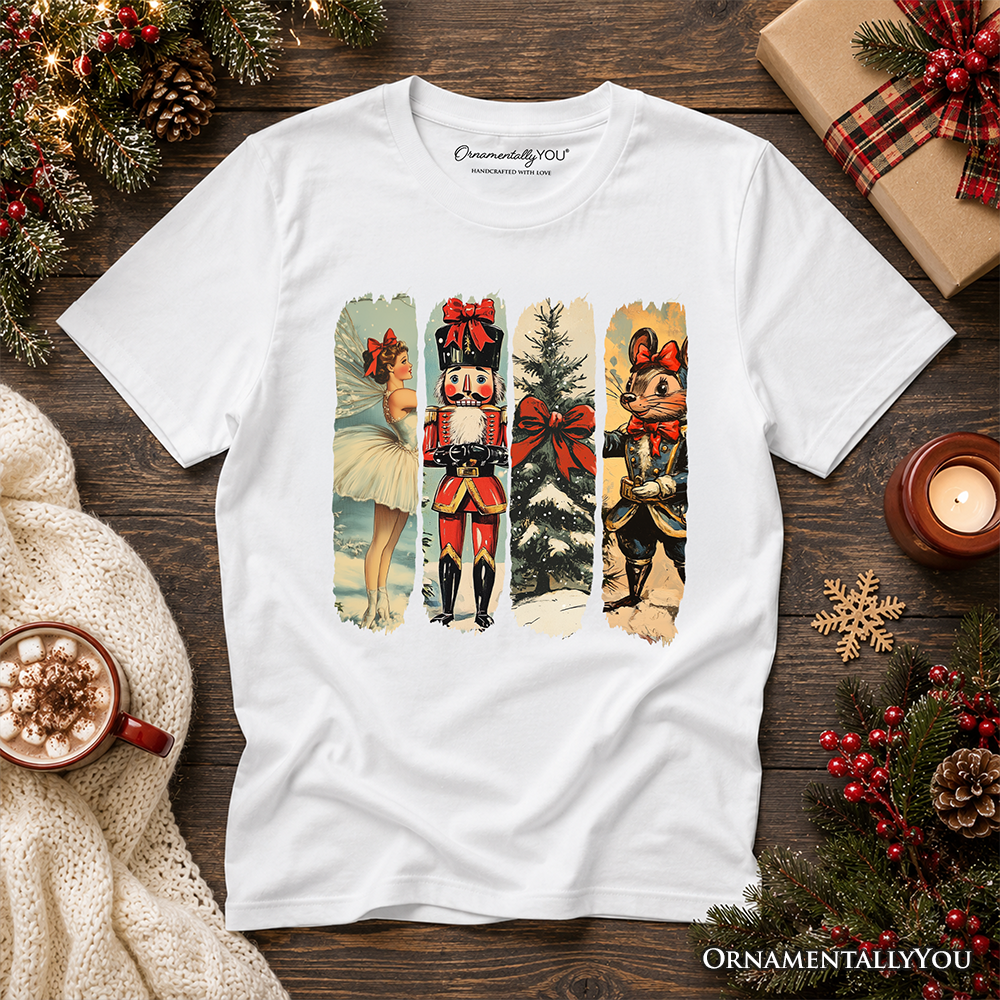 Kids Ballet and Nutcracker Christmas T-Shirt, Coquette Bow and Mouse Youth Vintage Holiday Tee