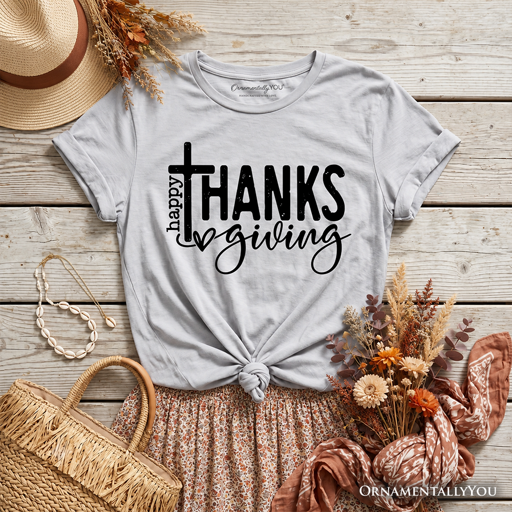 Kids Happy Thanksgiving Minimalist T-Shirt, Christian Religious Fall Tee for Youth