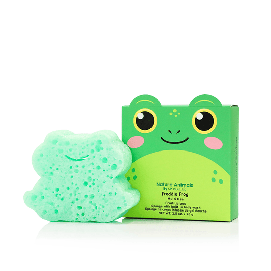 a green sponge next to a box