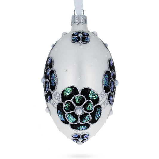 French Couturier Green Jeweled Pendant Necklace Glass Egg Christmas Ornament 4 Inches