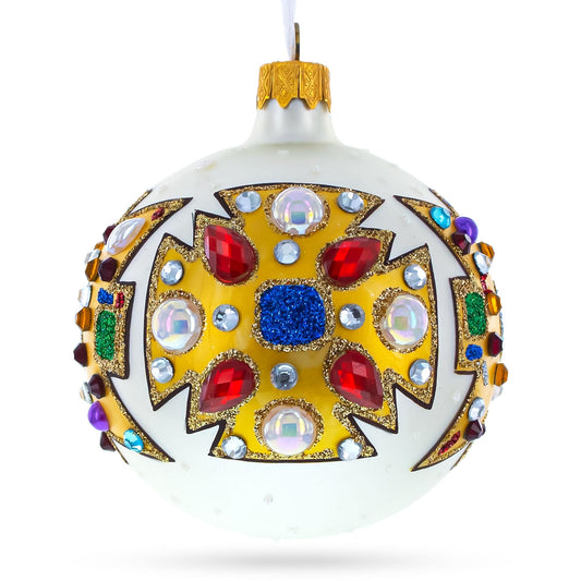 French Couturier-Inspired Bejeweled Elegance Glass Ball Christmas Ornament 3.25 Inches