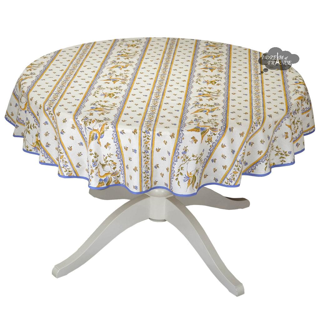French Provencal tablecloth - Acrylic coated cotton, Spill-proof - 58" round - Moustiers blue | Tissus Toselli