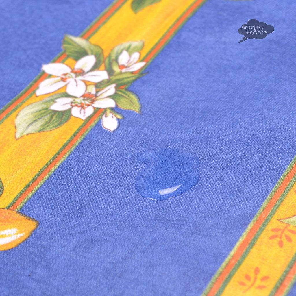 French Provencal tablecloth - Acrylic coated cotton, Spill-proof - 58" square - Lemons blue | Tissus Toselli