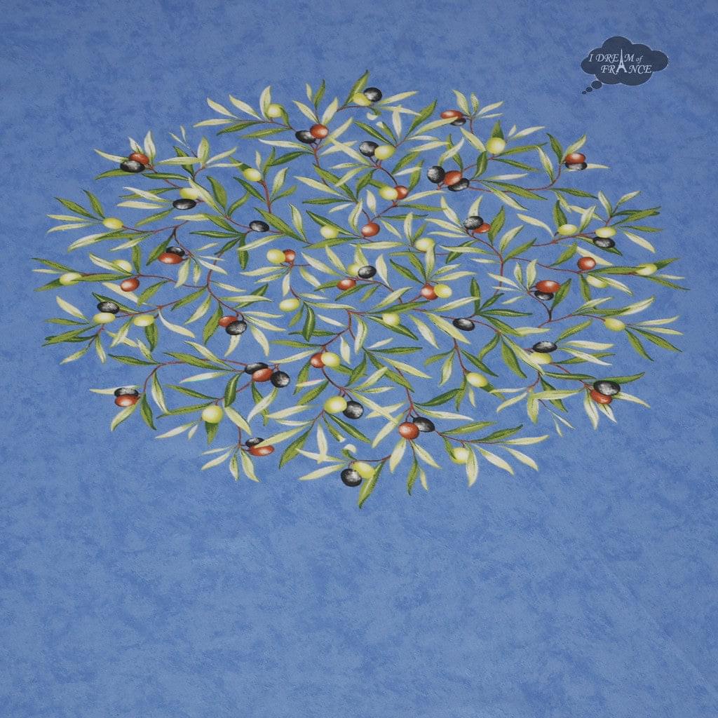French Provencal tablecloth - Cotton, natural or acrylic-coated - 70" round - Clos des Oliviers blue | Label France