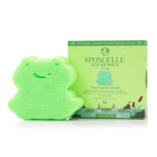 a green sponge in a frog shape