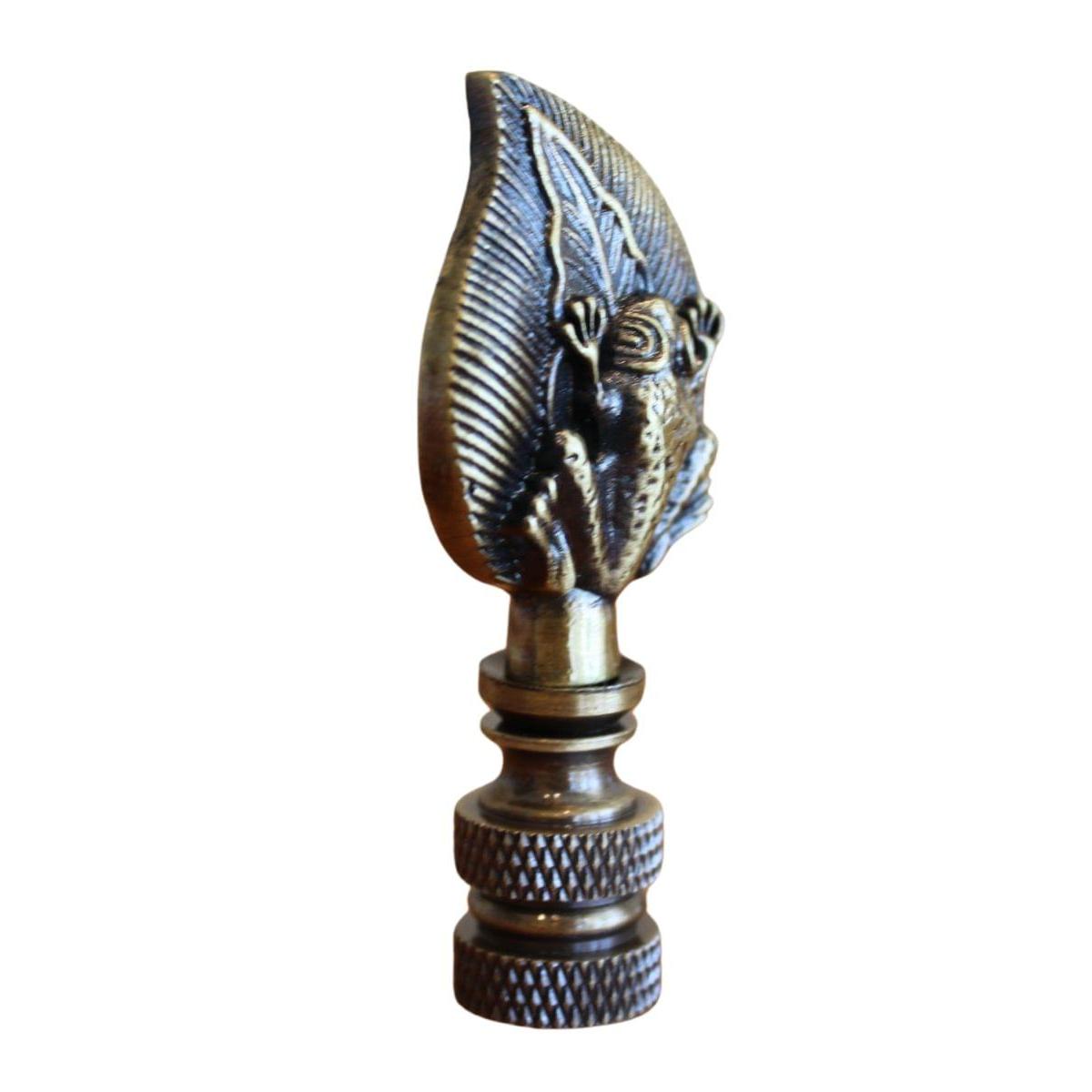 Frog-on-Lily-Pad Lamp Finial Antique Brass, 2.4"h