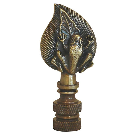 Frog-on-Lily-Pad Lamp Finial Antique Brass, 2.4"h