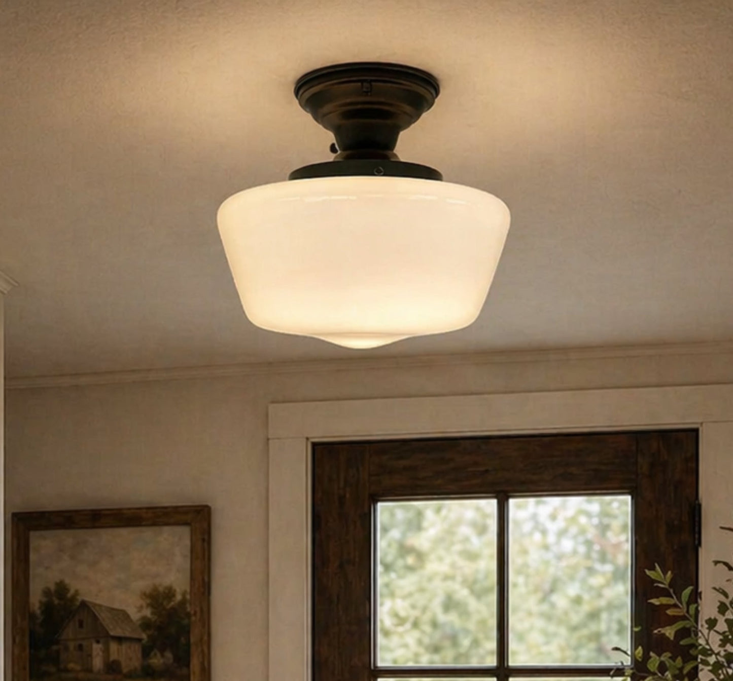 Large Milk Glass Schoolhouse Ceiling Light | 12"