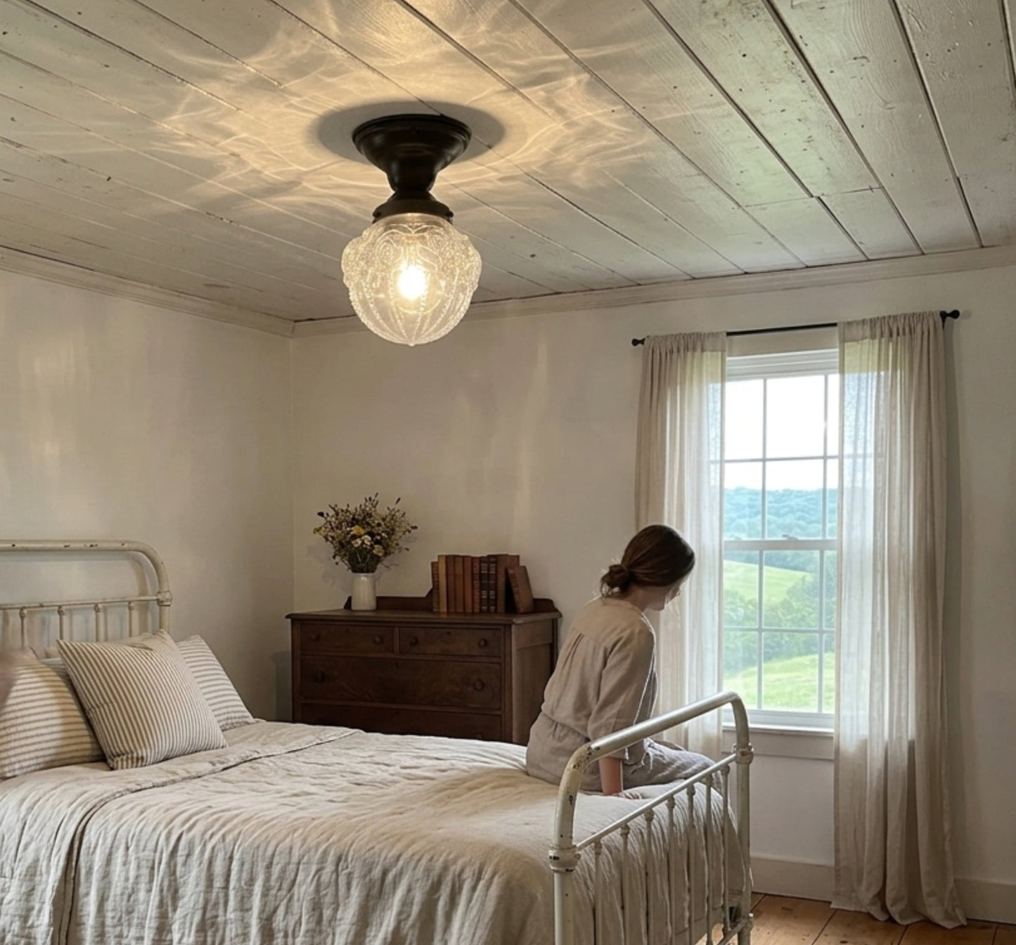 Victorian Embossed Flush Mount Globe Antique Ceiling Light Glass