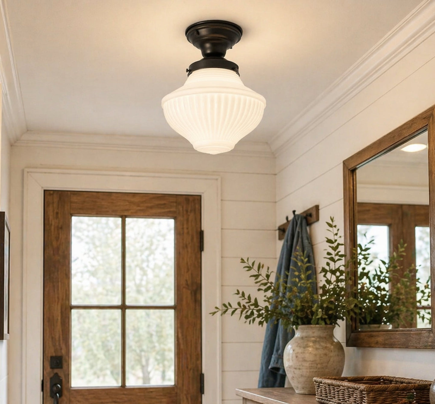 Traditional Milk Glass Semi-Flush Ceiling Light | 8.25"