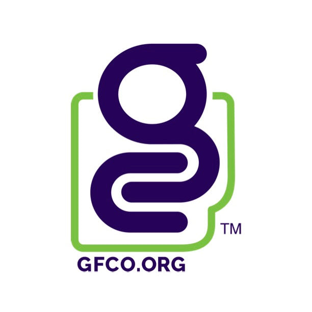 Logo with a stylized 'g' in purple and green on a white background