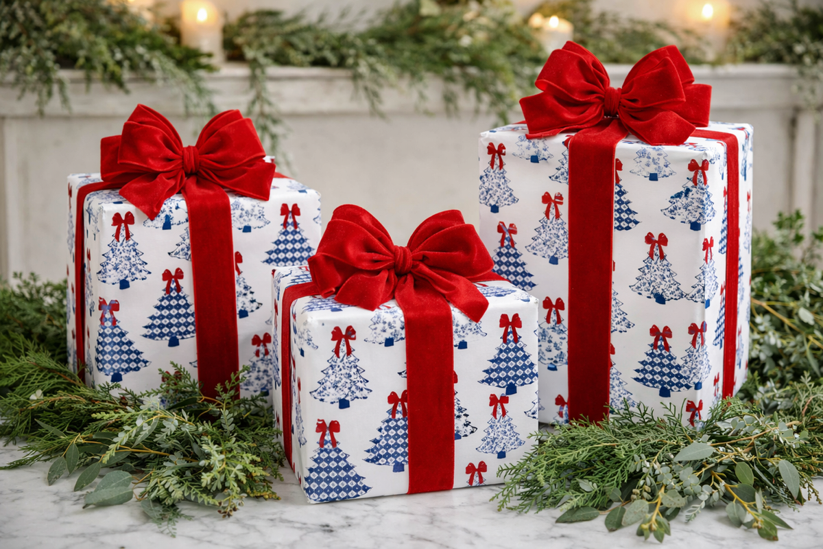 Christmas Tree with Red Bow Gift Wrap