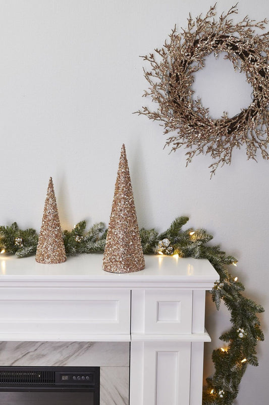 6' Pre-lit Snow Dusted Nulato Pine Garland with Silver Ornaments & Glitter Berry Clusters