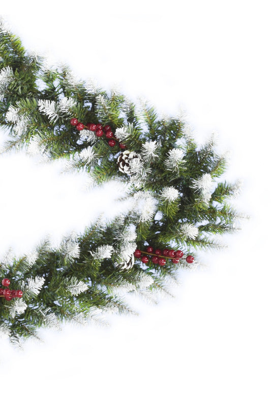 6' Snow Flocked Camdon Fir Garland with Pine Cones & Berry Clusters