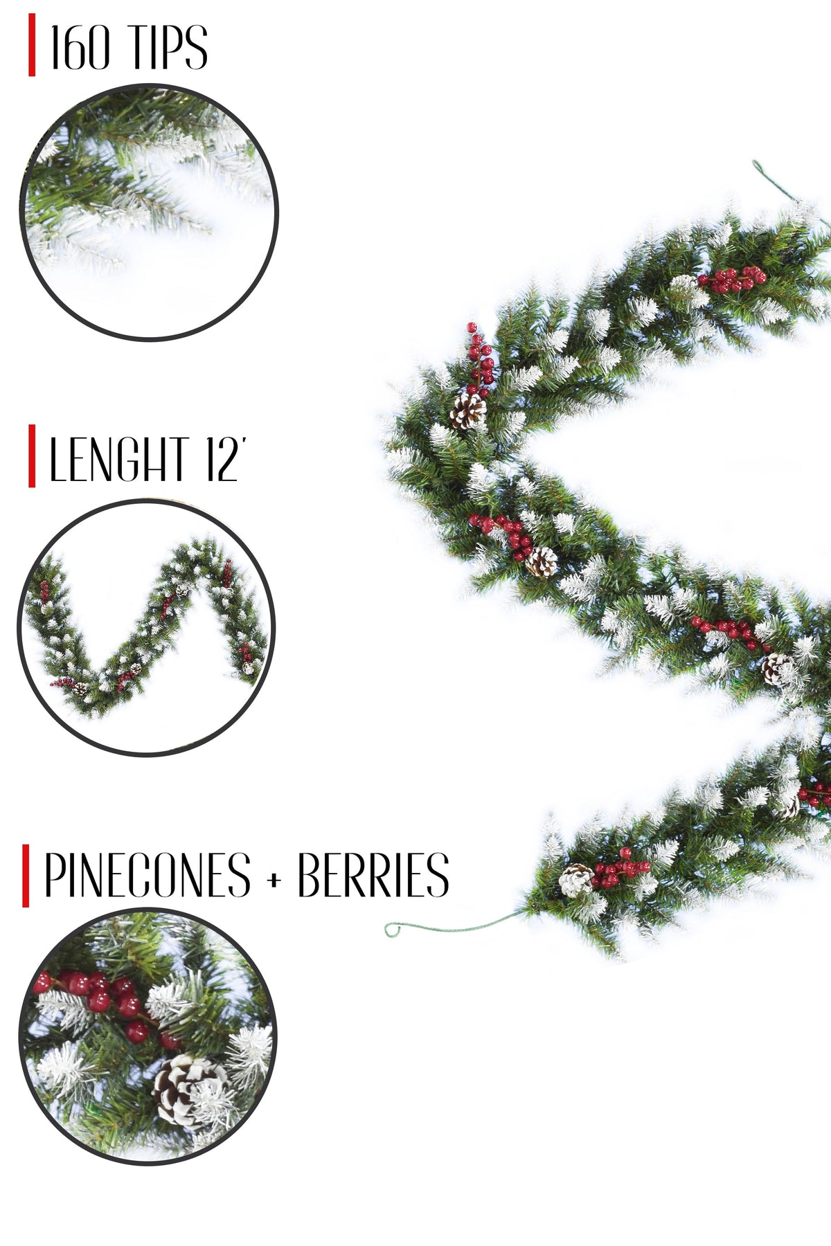 a garland with berries and pinecones