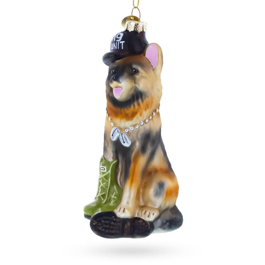 German Shepherd K9 Police Dog Glass Christmas Ornament