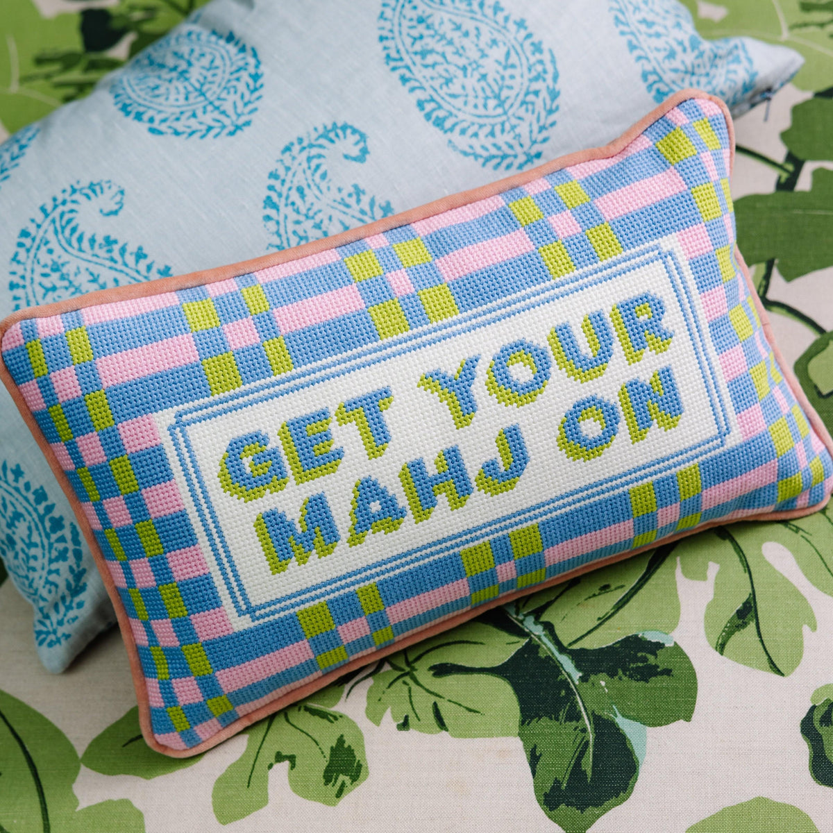 Get Your Mahj On Needlepoint Pillow