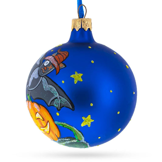 Ghost and Bat Glass Ball Halloween Ornament 3.25 Inches