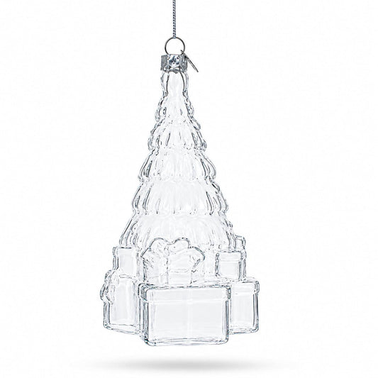 Gifts by Christmas Tree Clear Glass Christmas Ornament.