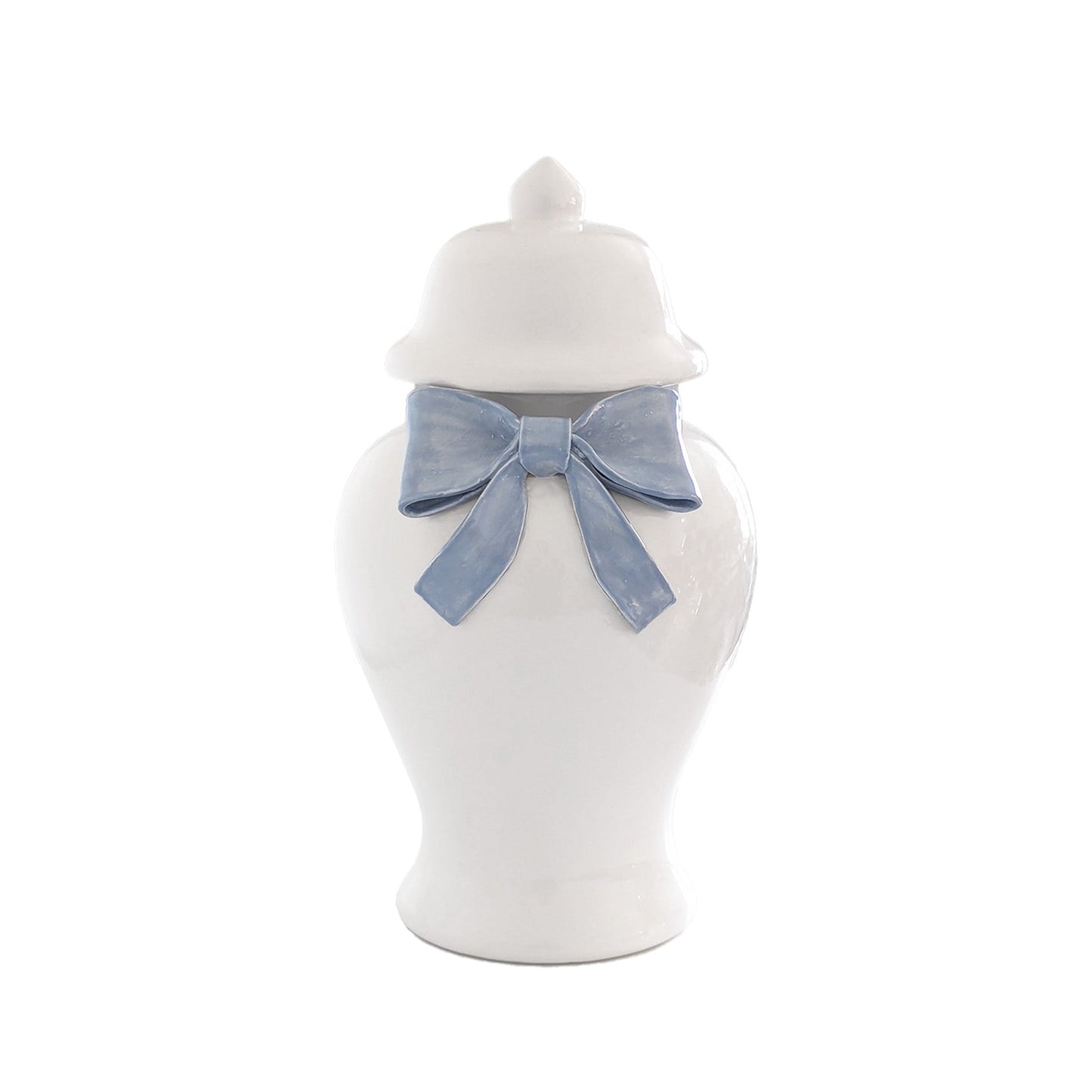 Ginger Jars with Sculpted Ceramic Bow in Serenity Blue